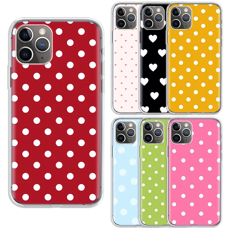 

Lovely Polka Dot Case For Iphone 11 Pro Max Phone X XR XS MAX For Iphone 5 5S 6 6S 7 8 Plus 12 Pro Soft Cover SE 2020 Coque