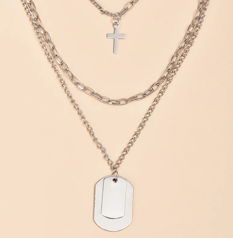 

Multilayered Silver Cross Pendant Necklace Women Jewelry Gift