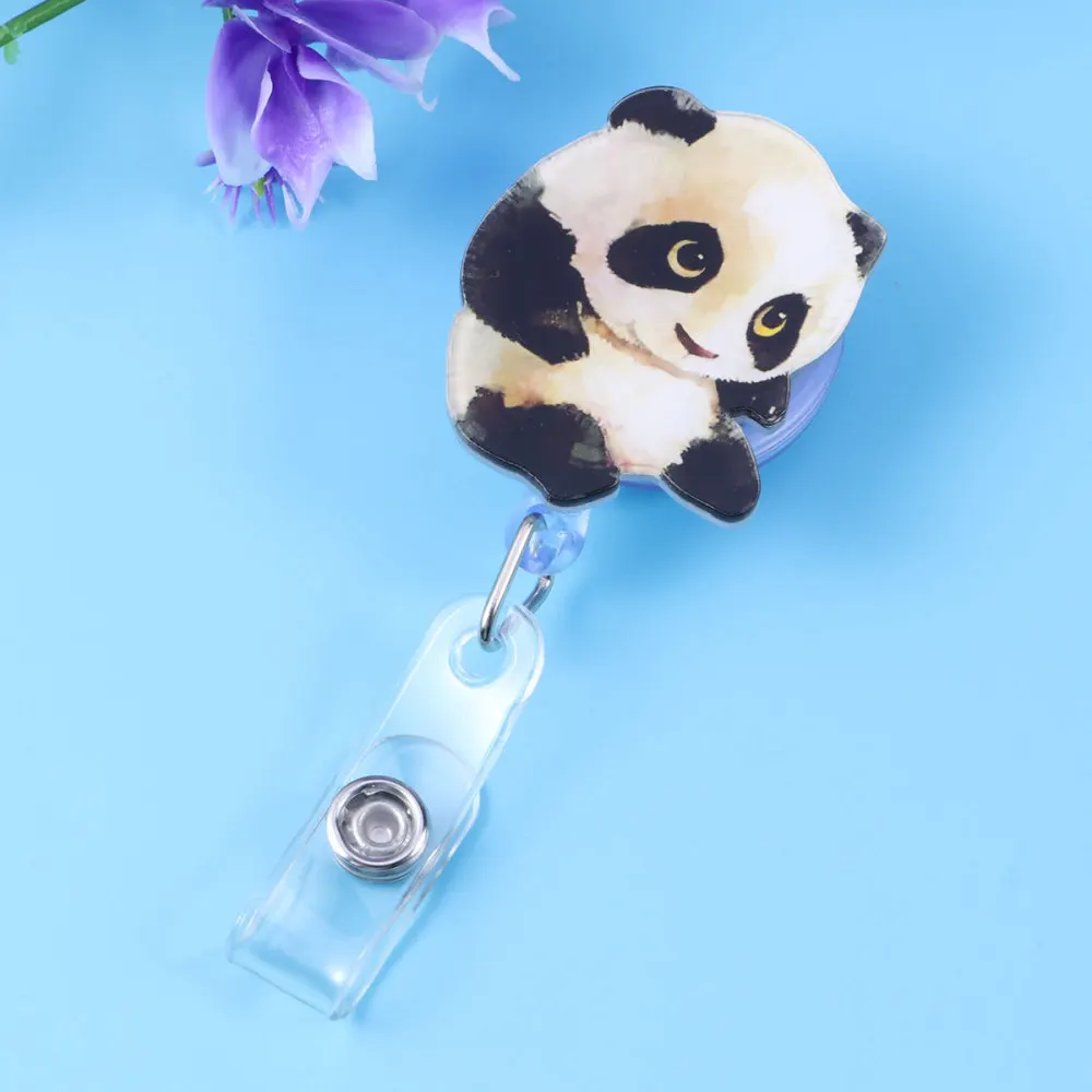 

Panda Shaped Retractable ID Badge Reel Badge Holder Reel Clip On Holders With Clip For Nurse Doctors Teachers