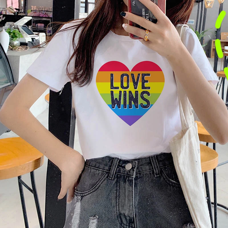 

Printed Chic Harajuku Neck Casual Retro Top Women's Fashion T-shirt Summer New Funny Rainbow Graffiti Love T-shirt Graphic Tee