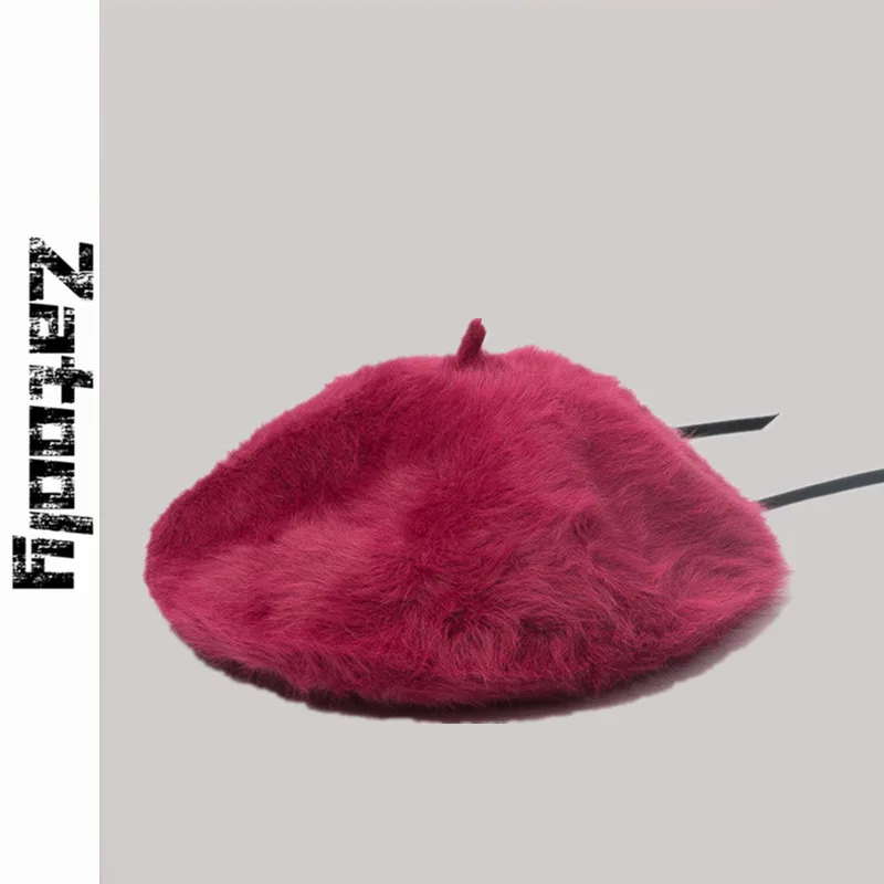 Осенне зимний модный теплый мягкий берет с кроликом кепка художника