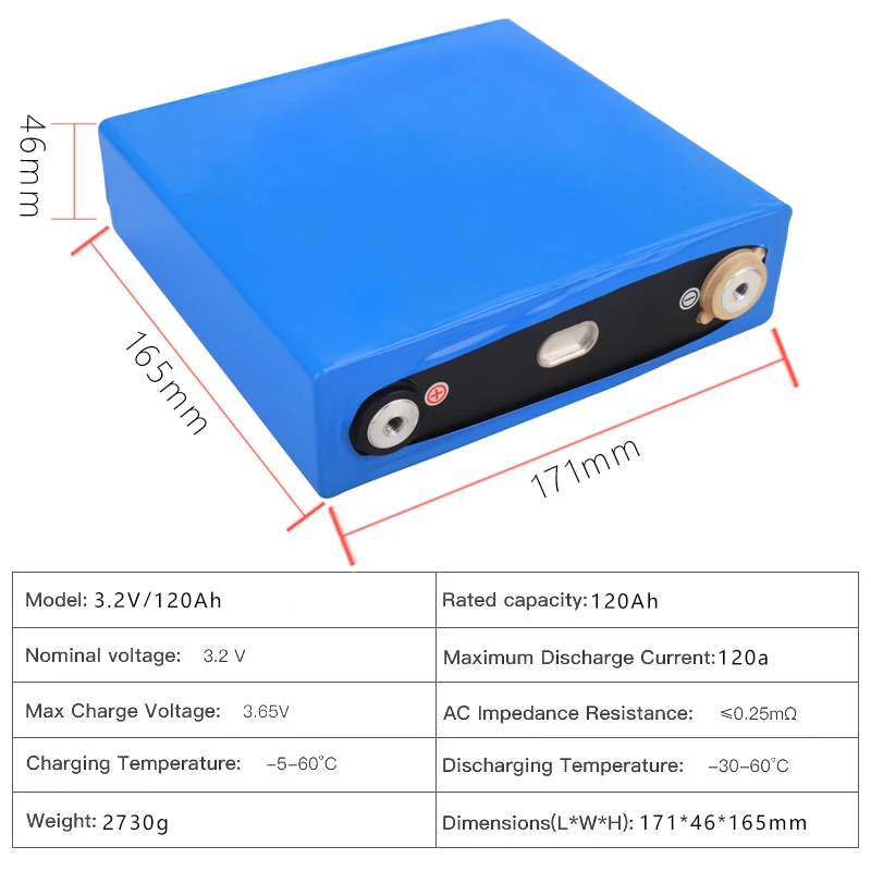 

4Pcs 3.2V 120Ah lifepo4 battery DIY 12V 24v 120Ah Rechargeable battery pack for Electric car RV Solar Energy