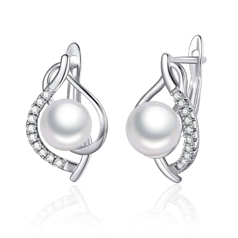 

Lovely Heart Shape Stud Earrings with Pearl Geometric Gold Cubic Zirconia CZ Stud Earrings for Women Party Jewelry Gifts