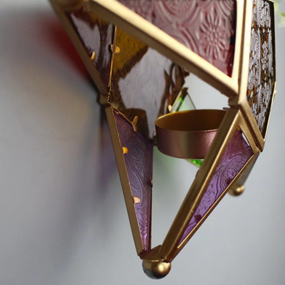 

Moroccan Style star Hanging Glass Lantern Crafts Iron Color Glass Wind Lamp Candle Holder Garden Terrace Decoration