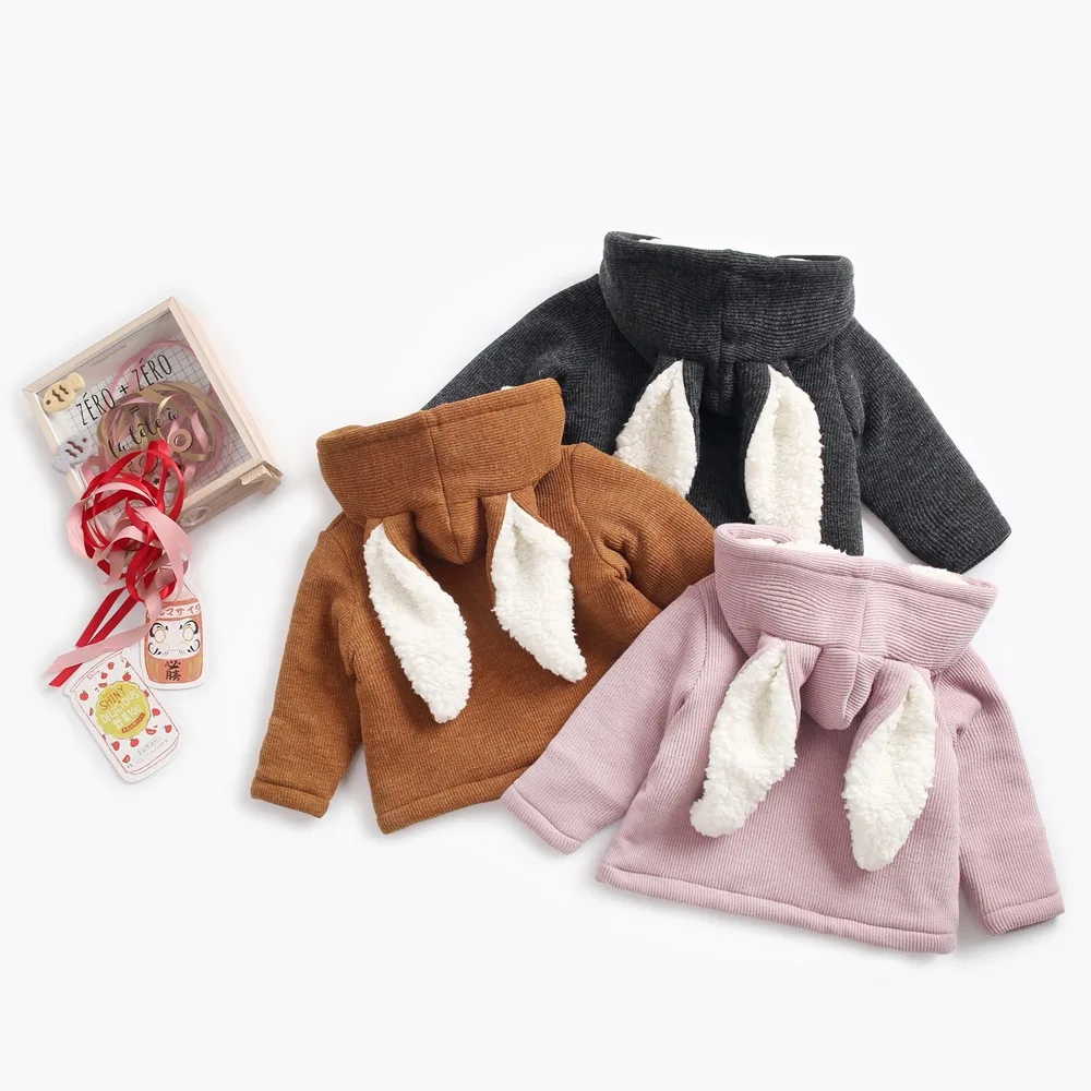 

Baby boy girl Autumn winter coat fashion coat coat children cartoon rabbit ears hooded coat thick warm lamb plush coat baby coat
