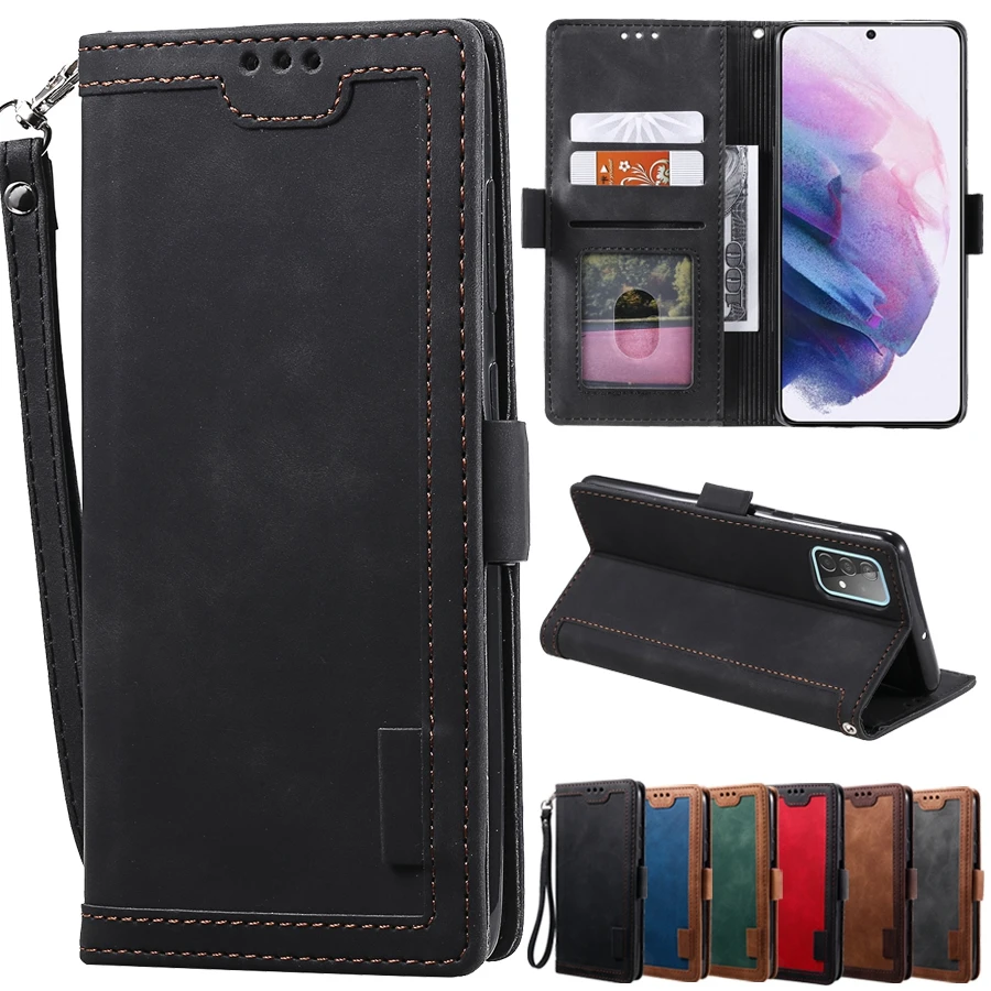 

Retro Stitched Leather Wallet Case For Samsung Galaxy S21/S20 Plus/Ultra/FE S10/S9 Plus Note20 Ultra A12 A32 A51 A52 A70 A71 A72