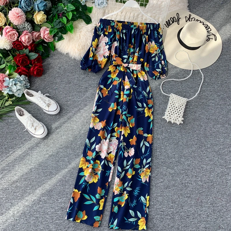 Сексуальный боди с открытыми плечами Модный женский комбинезон Бохо принтом