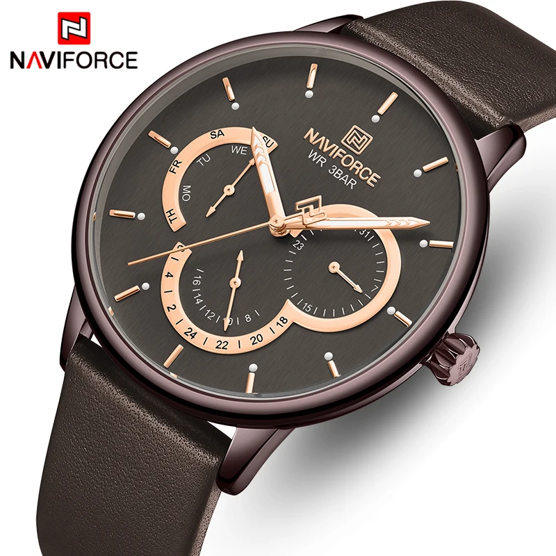 NAVIFORCE Watch Leather Quartz Men Watches Waterpoof Calendar Men’s Wristwatch Top Luxury Brand Relogio Masculino for | Наручные часы