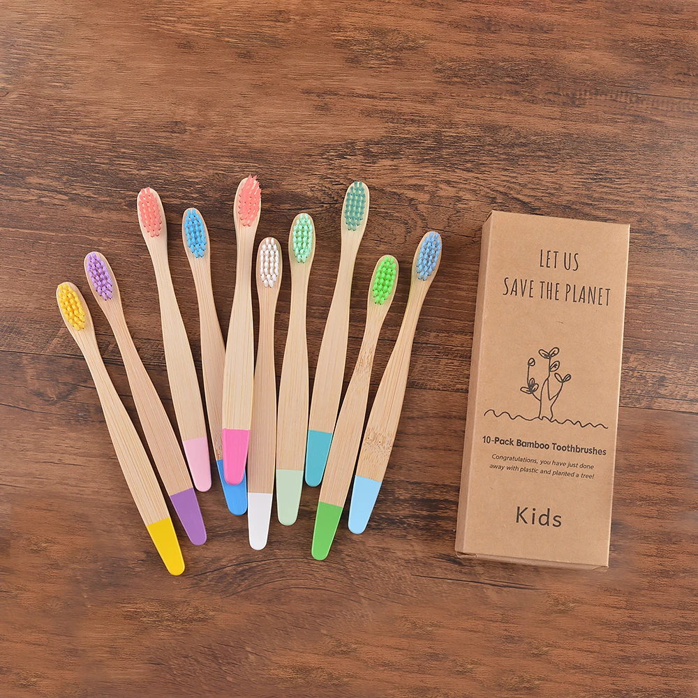 Children 10 pieces Colorful Bamboo Toothbrush Nylon Bristle Eco Paint Toothbrush Kids brosse a dent bambou Vegan Tooth Dental