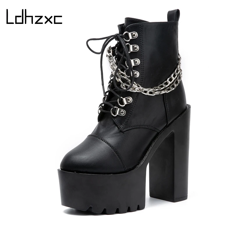 

LDHZXC 2020 Sexy Women Ankle Boots winter High Heels Fall Winter Platform Catwalk Shoes For Model Botas Muje With Zipper