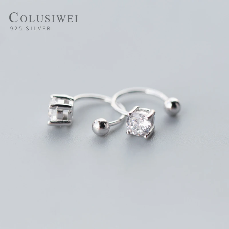 Colusiwei сверкающий чистый CZ корейский клип серьги простые геометрические 925 пробы