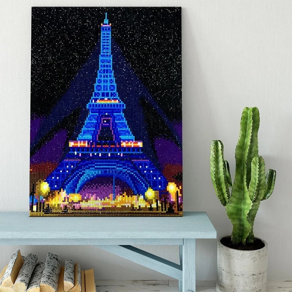 AZQSD алмазная живопись пейзаж рамка Полный Круглый дрель 5D DIY 30x40 см Алмазная мозаика башня полный набор настенное искусство светодиодный светильник