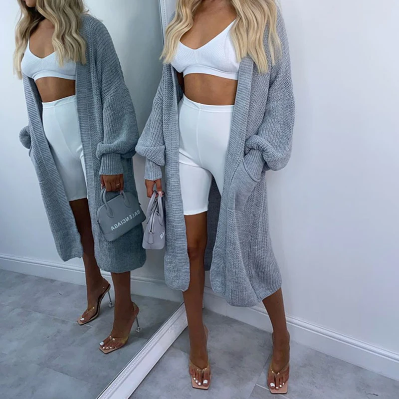 

Autumn Winter New Style Women Baggy Long Sleeve Knitted Cardigan Coat Solid Fashion Loose Lady Sweaters Cardigans One Size 2020