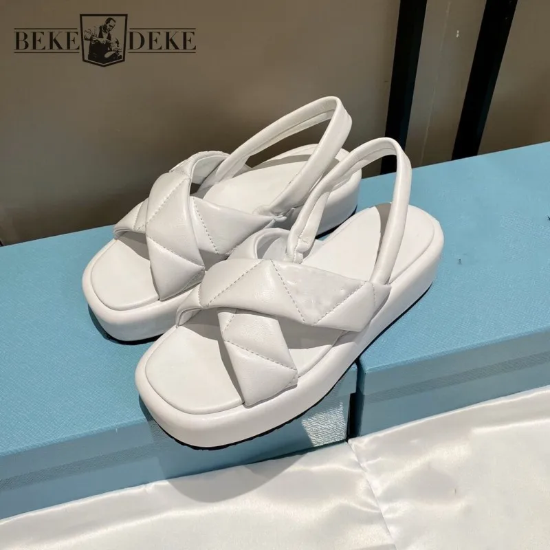 

Genuine Leather Sandal Summer Women Shoes Black White Platform Flip Flops Outside Casual Slippers Fashion Female Beach Sandals