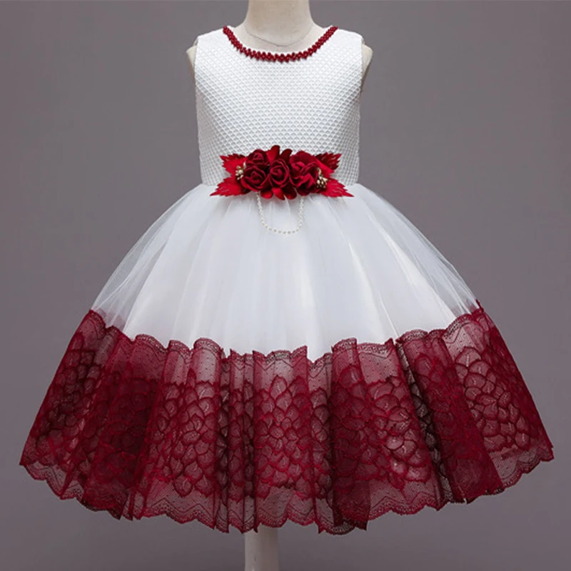 2021 летнее платье для девочек в винтажном стиле Красные платья с аппликацией