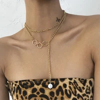 round hollow double layers necklace for women imitation pearl pendant clavicle chain punk personality choker girl trend jewelry