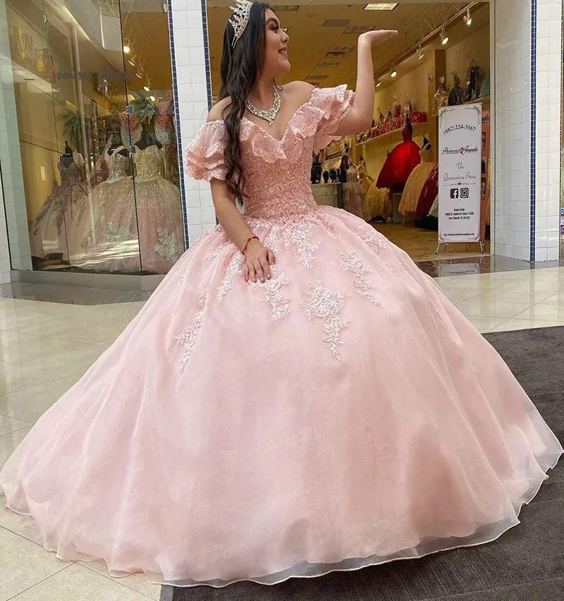 Изысканные розовые платья Quinceanera бальное платье с бисером кружевное для