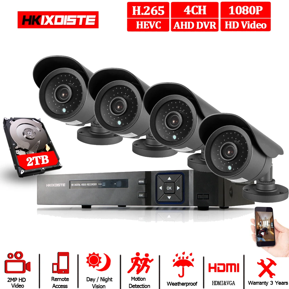 H.265 AHD CCTV камера SONY система Full HD 1080P HDMI DVR 4CH 2MP уличная инфракрасная видеонаблюдения