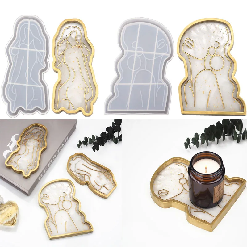 

DIY Crystal Resin Mold Girl Women Model Body Abstract Dish Plate Mirror Tray Silicone Mold For Resin Cup Pad Molds For Resin