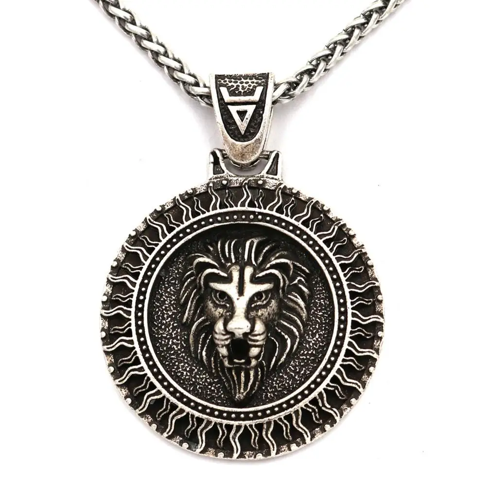 Antiquing Lion Head Pendant Slavic Veles Sun Symbol Viking Necklace Men Women Amulet Talisman Jewelery |