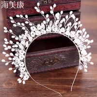 haimeikang crystal wedding hair jewelry accessories headband simulated pearl bridal hair vine hairbands crown headpiece bride