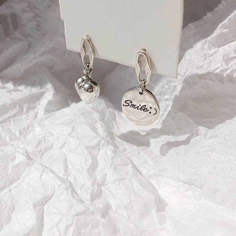 

POPACC 925 Sterling Silver Circular Love Heart Asymmetric Drop Earrings Thai Silver Earrings For Women Party Jewelry