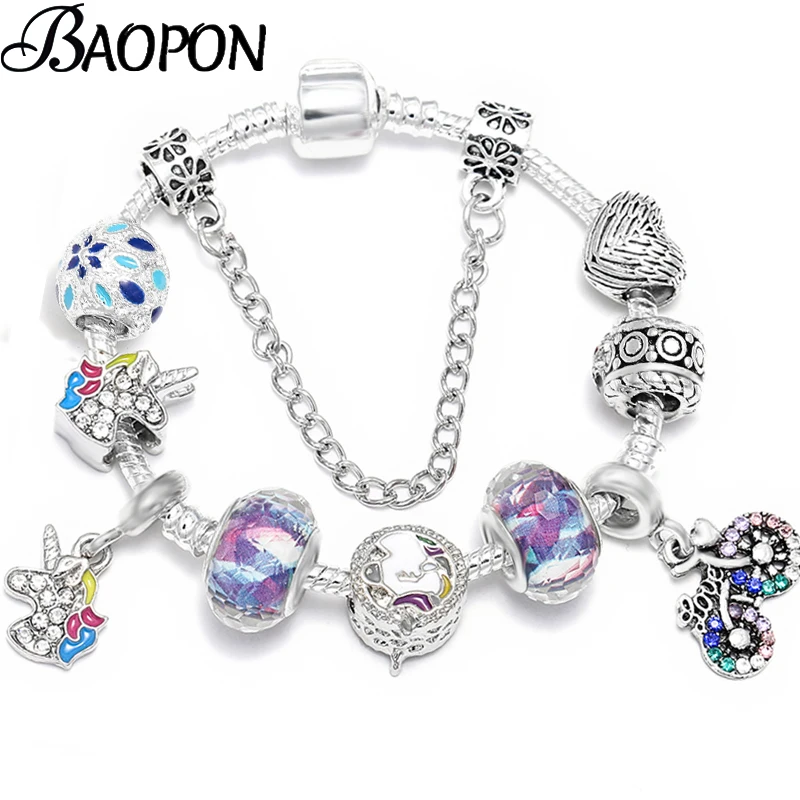 Серебряный Шарм браслет в виде животного с красивыми бусинами Marano подходит для