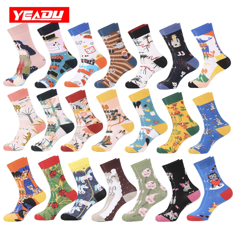 Красочные женские носки YEADU из чесаного хлопка милые забавные японские уличные в