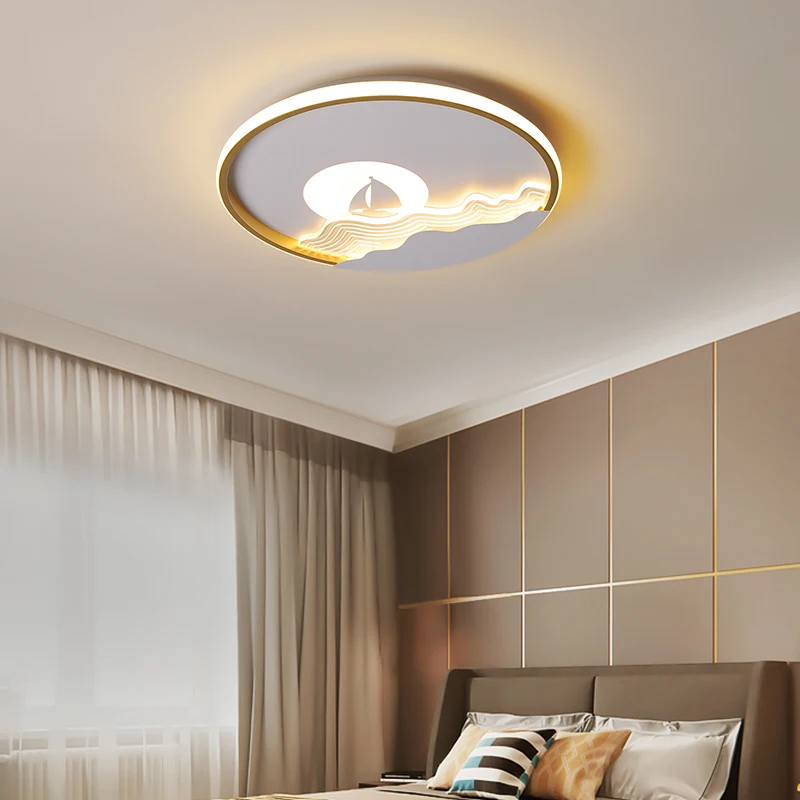 

Современный светодиодный потолочный светильник, круглая железная акриловая лампа для спальни, гостиной, комнатное освещение, простые деко...