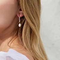 luxury jewelry mermaid tears plated 14k gold water drop pearl diamond embedded earring long korean earrings for women 20201