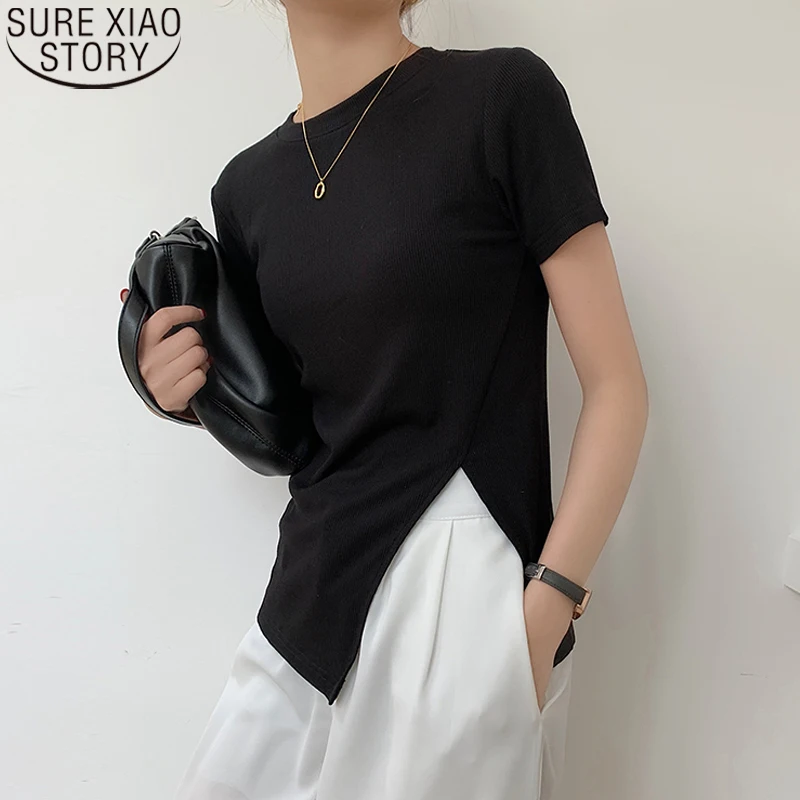 

Summer New Casual Solid 5 Colors Blouse Women O-Neck split Shirt Fashion Short Sleeve Summer Female Clothing Blusas Mujer 13435
