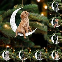 new creative thoughtful gift pet dog christmas tree art ornament sit on the moon ornament fit winter christmas door ornaments