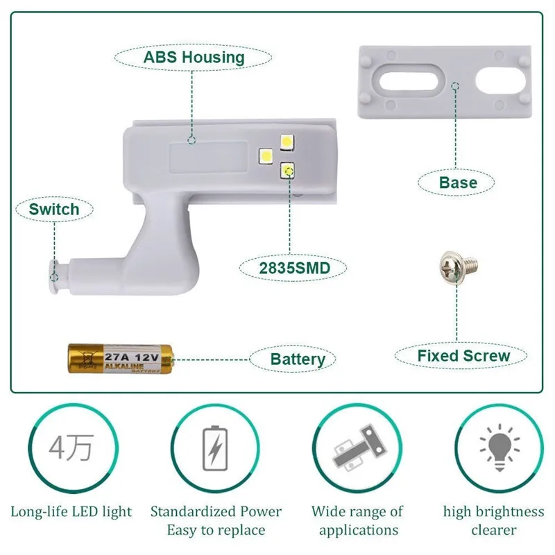 20/10Pcs LED Smart Touch Induction Under Cabinet Light Cupboard Inner Hinge Lamp Sensor Night for Closet Wardrobe | Лампы и освещение