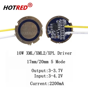 1 шт., 10 шт., cree xml xml2 led T6 U2 драйвер фонарика, 17 мм, 20 мм, 2,7-4,2 в, 2-2.2A, 5 режимов1 режим, Светодиодный драйвер для CREE XML светодиодный излучатель