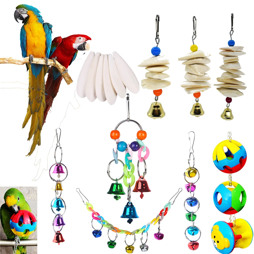 

Bird Toys Set Swing Chewing Training Toys Small Parrot Hanging Hammock Parrot Cage Bell Perch Toys with Ladder Pet Supplies