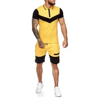 2021 mens summer leisure sports color stitching shirt shorts two piece outdoor fitness cropped top cotton soft and breathable