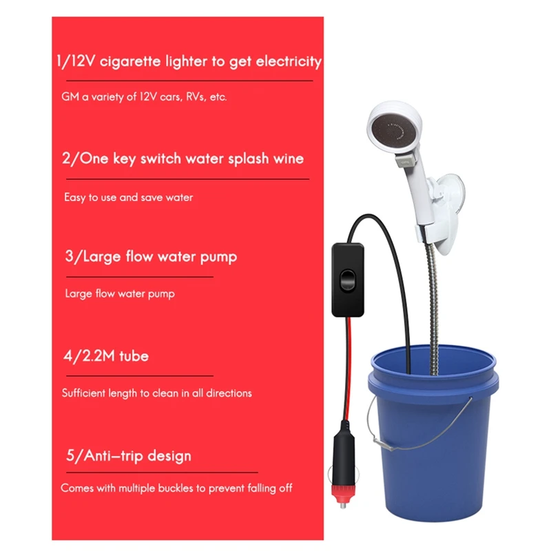

Portable Car Washer 12V Camping Shower Car Shower High Pressure Power Washer Electric Pump for Outdoor Camping Travel