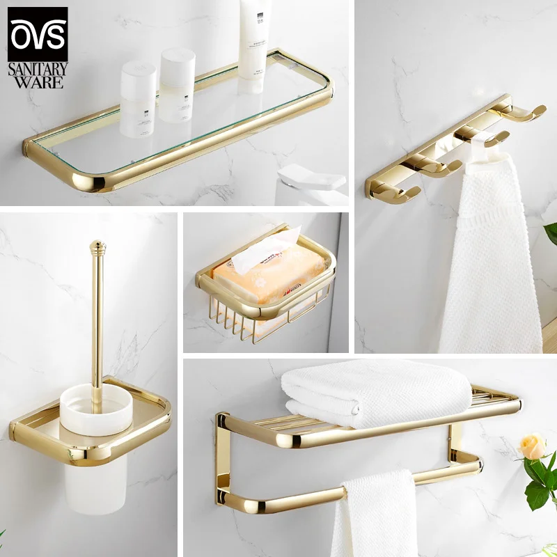 Набор аксессуаров для ванной комнаты золотой Латунный квадратный держатель