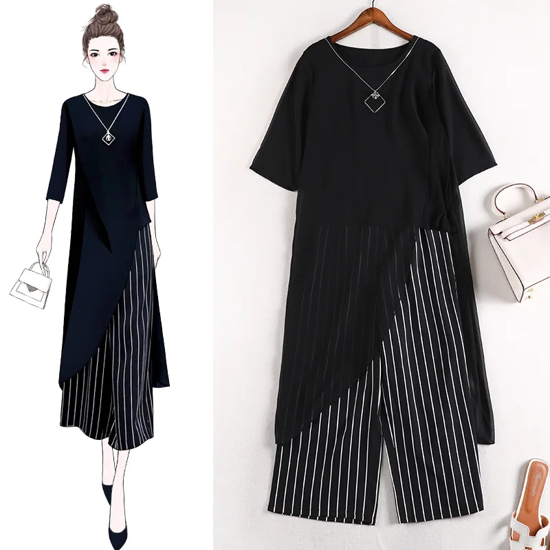 большой код спортивные костюмы топы женские летние футболки брюки широкие ноги