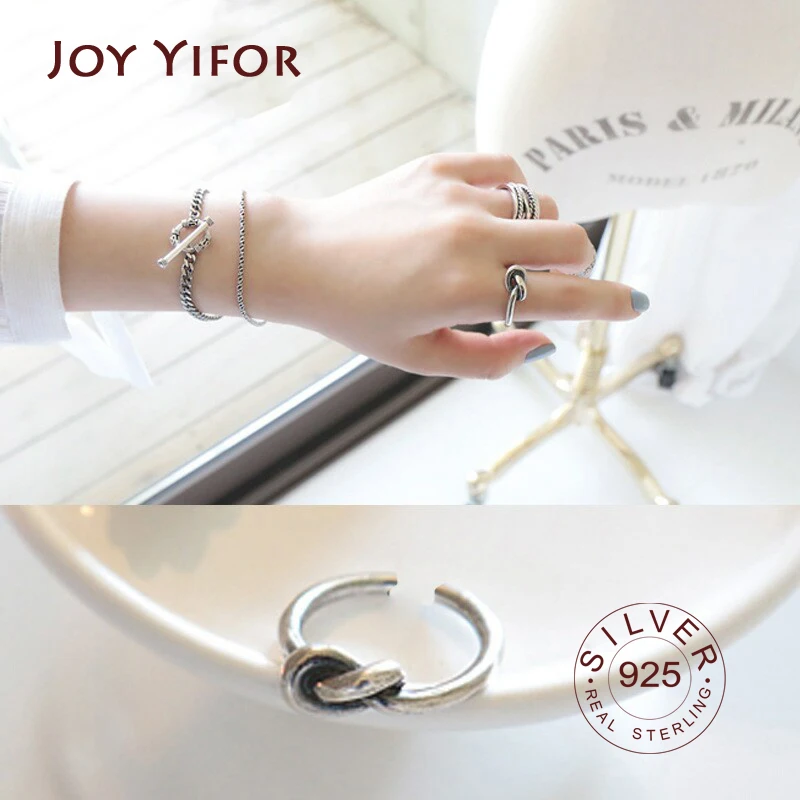 

100% 925 Sterling Silver Open Ring for Women INS Minimalist Irregular knots Pattern Jewelry Bijoux Birthday