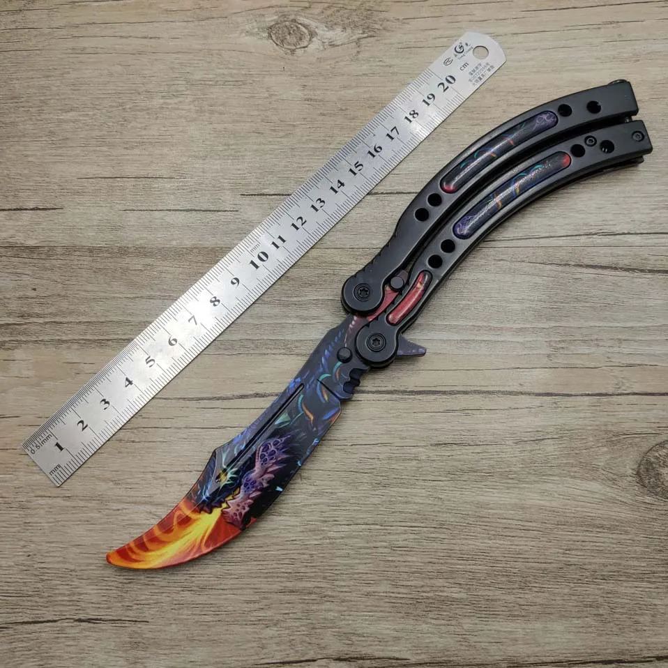 Прямая поставка бабочка в коробке для ножей CS GO Karambit нож практика складной нож бабочка нож для тренера чехол тупое лезвие без края инструмент - Цвет: Black Gragon