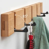 Wall Mounted Coat Rack Punch-free Floating Shelves Wood Wall Storage Shelves with Hooks for Bedroom Living Room Bathroom Office
