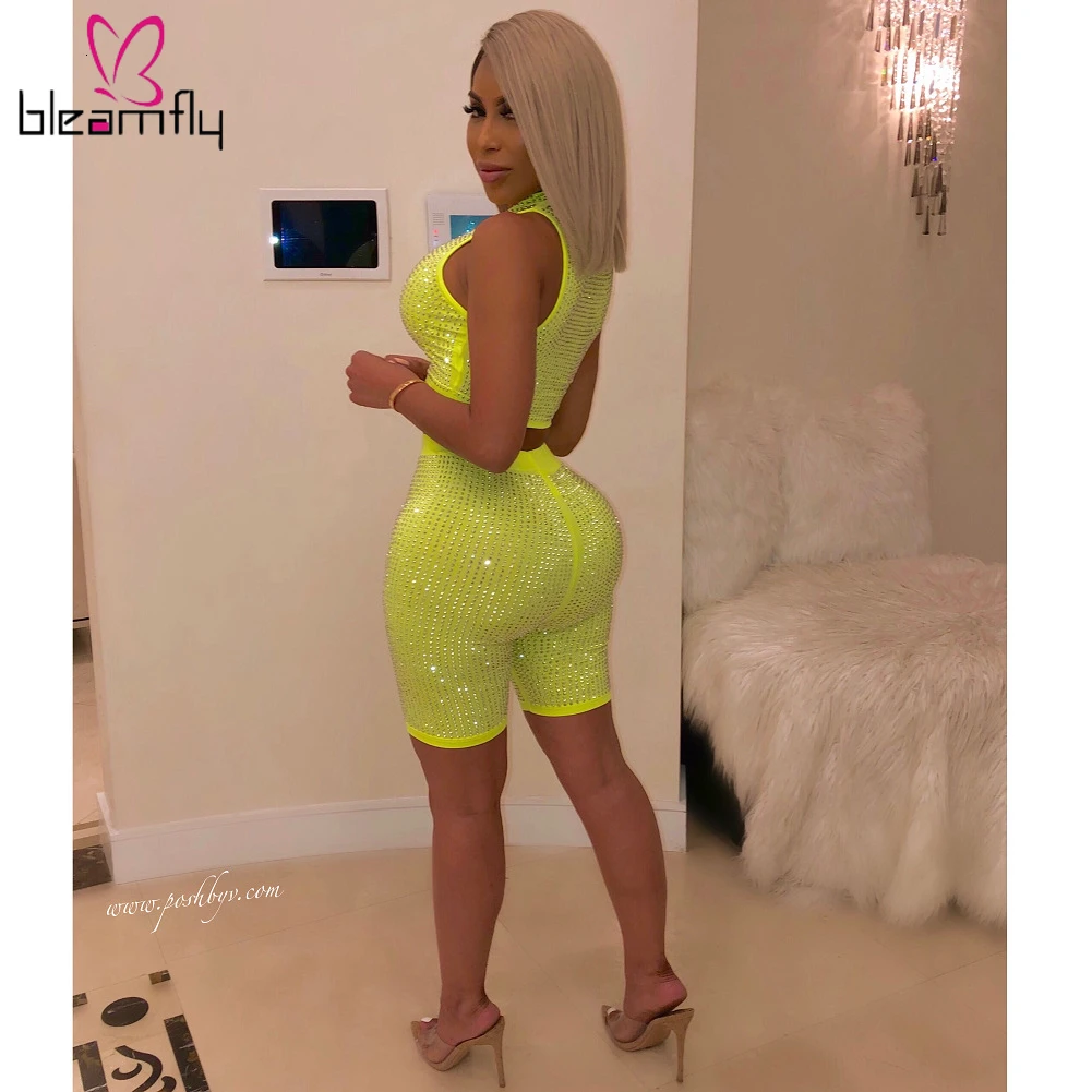 2019 женский летний модный флуоресцентный костюм с шортами спортивный из двух