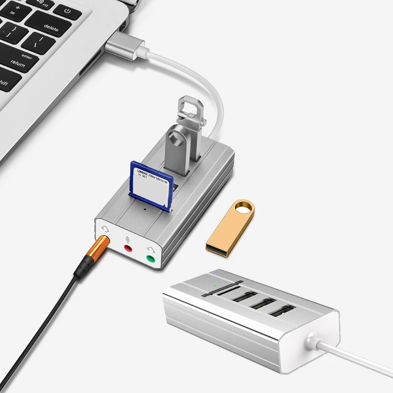 

USB-концентратор на 3 порта USB 100% со звуковой картой 2,0 8 в 1 для ноутбуков, ПК, устройство для чтения карт SD TF