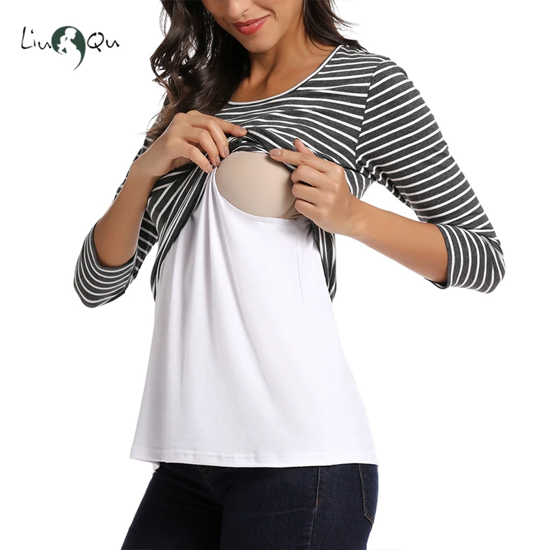 Женская одежда для беременных топы кормящих матерей двухслойная Футболка с