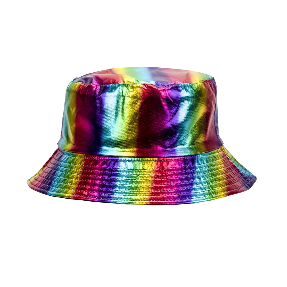 

e-commerce PU leather fisherman hat female Vintage Rainbow hat Instagram version of European and American leather hat