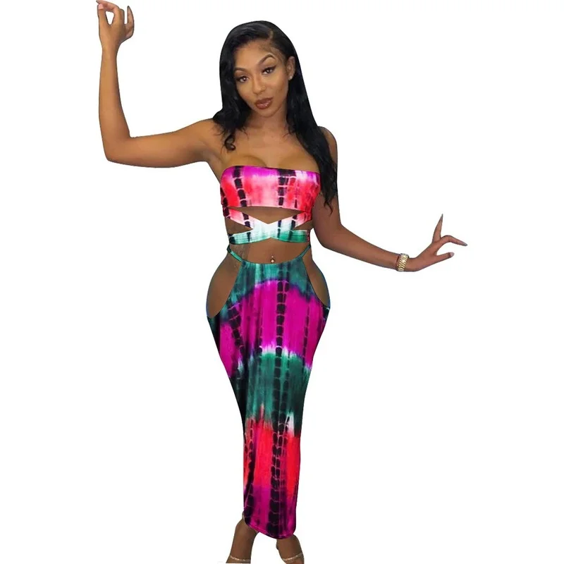 

2021 Women's Summer Printed Sexy Dress on Chest Dress Red Woman Dress