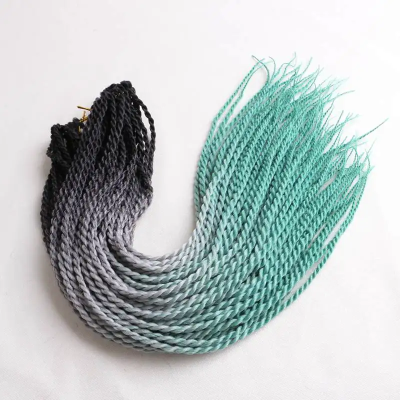 black grey green Роскошные косички для плетения, 24 дюйма, Омбре, Сенегальские скрученные волосы, вязанные крючком косички, 24 корня/упаковка, синтетические косички для женщин, серые, розовые - Цвет: black grey green