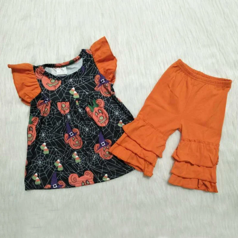

Dropshipping Infant Baby Girls Clothes Sets Cute 2PCS Halloween Pumpkin Tops And Shorts Clothing Outfits