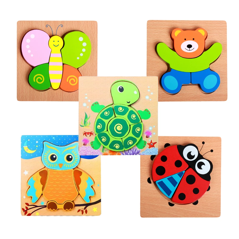 

Educational Toys Cartoon Animal Wooden Jigsaw Puzzle Set With 5 Animals Patterns Shape And Color Educational Toys For Kids Gifts